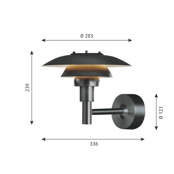 PH 3-2½ Outdoor Wall Lamp dimensions
