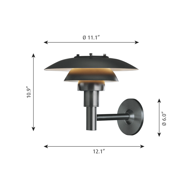 PH 3-2½ Outdoor Wall Lamp dimensions