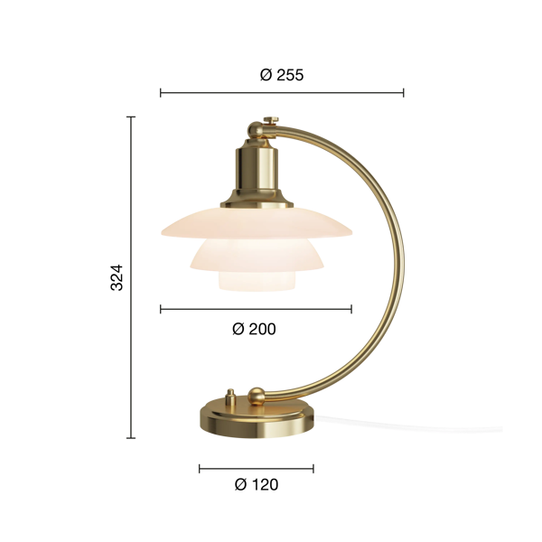 PH 2/2 Luna Pale Rose Table Lamp dimensions