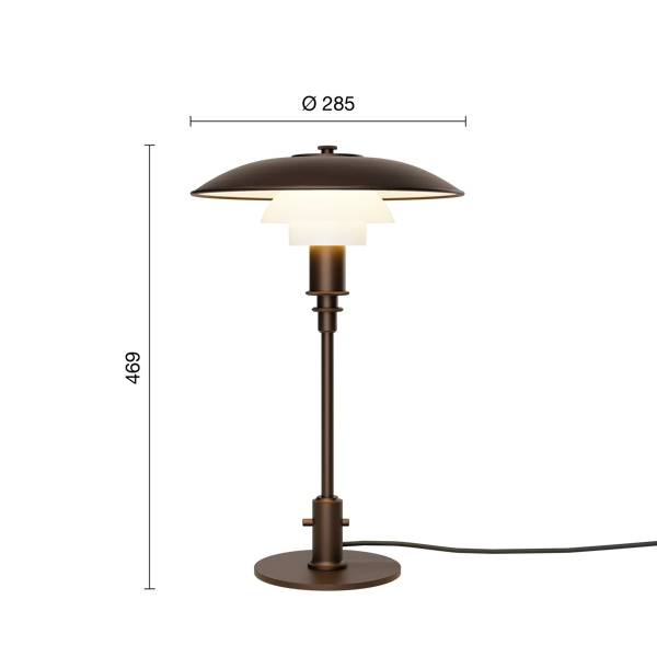 PH 3/2 Aged Brass Opal Table Lamp dimensions