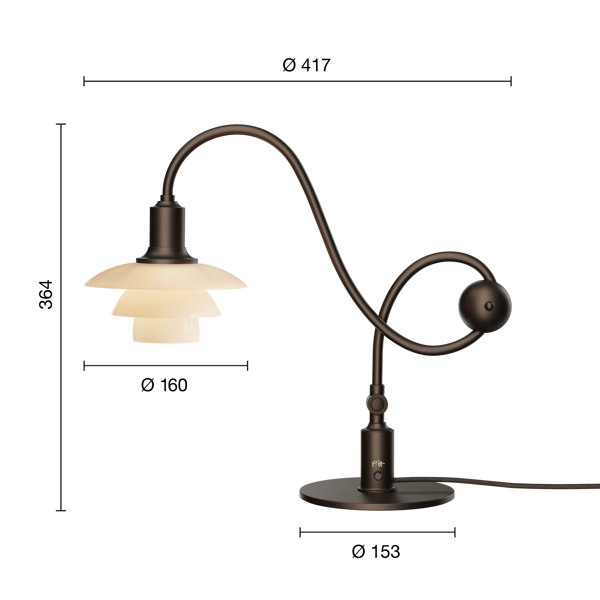 PH 1/1 Piano Table Lamp dimensions