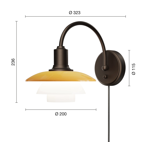 PH 2/2 Wall Lamp Centenary Edition dimensions