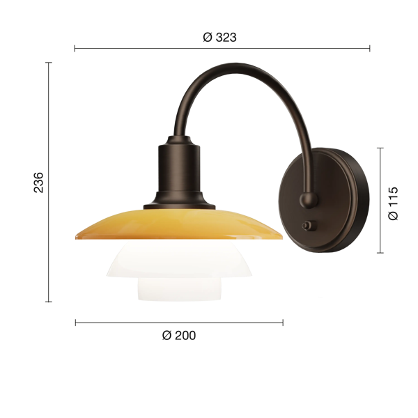 PH 2/2 Wall Lamp Centenary Edition dimensions